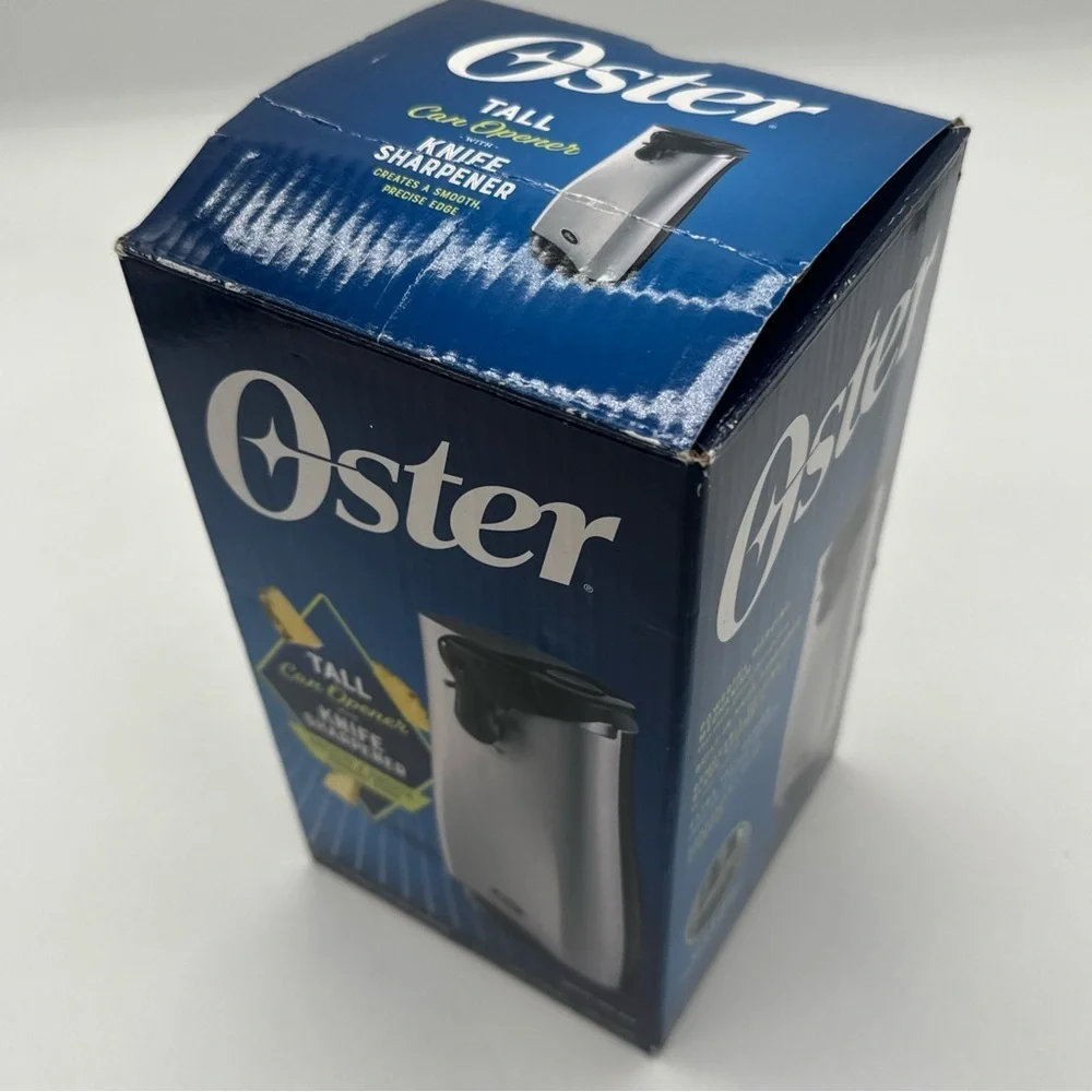 Oster Silver Electric Can Opener with Magnetic Lid Lifter – Hands-Free Operation